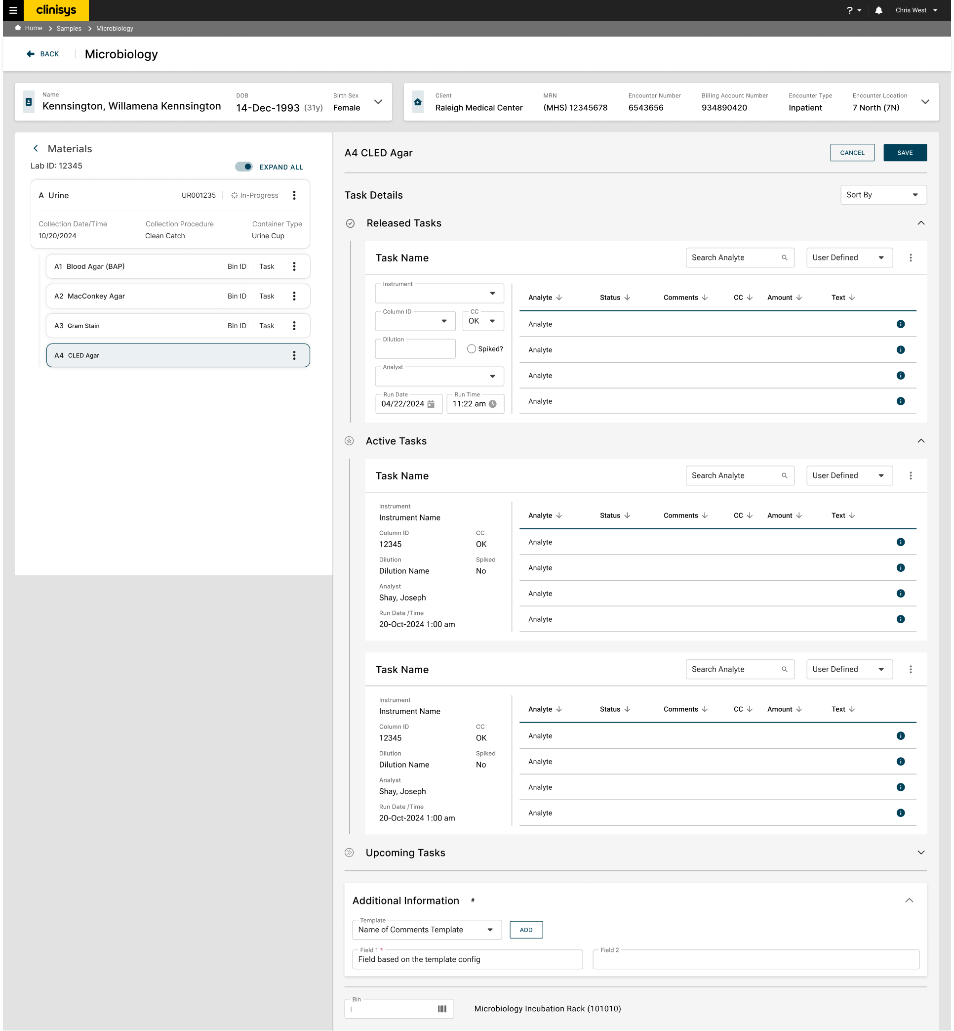 Wireframe of the materials tree and task details with released, active, and upcoming tasks