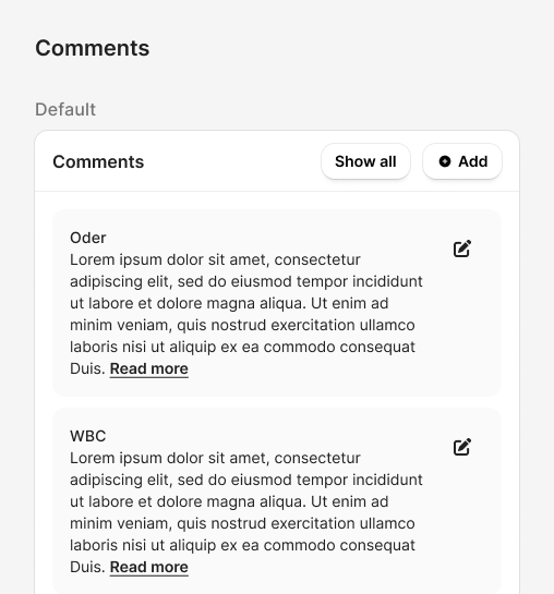 Comments widget, default state
