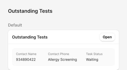 Outstanding Tests widget, default state